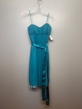ABS Allen Schwartz Teal Formal Prom Flowy Belt Tie Midi Dress